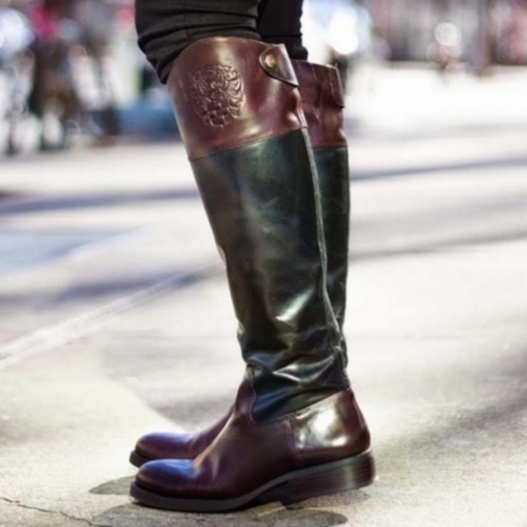 Vince Camuto Fabina Two Tone Knee High Crest Leather Boots Sz 8 - Picture 1 of 11